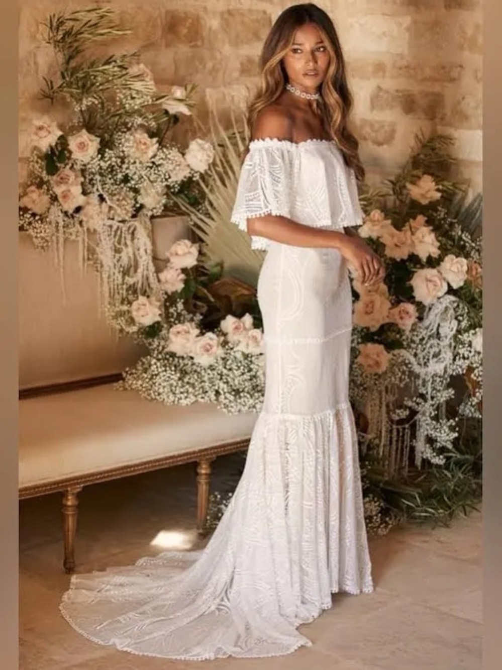 Lulu's White Off-Shoulder Lace Maxi Dress